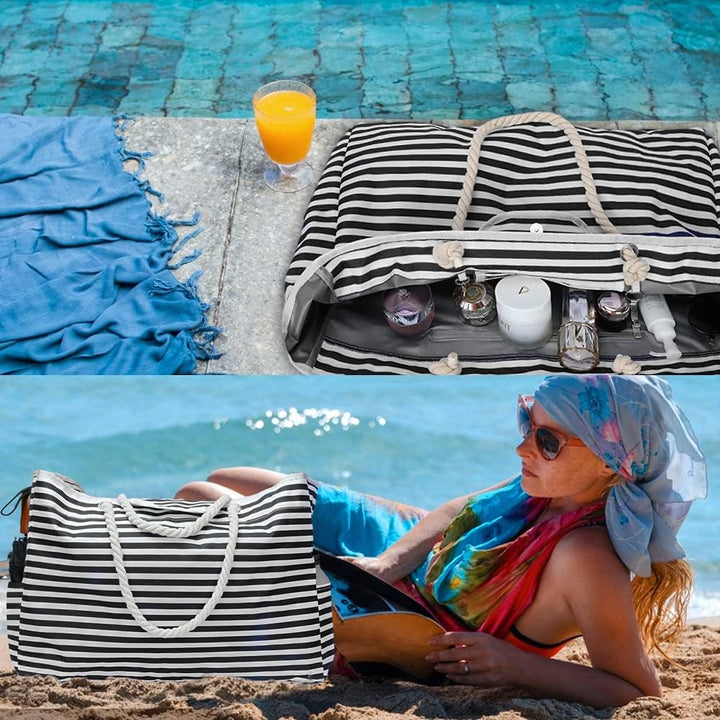 Durable CoastCarry extra large waterproof beach tote bag with a secure travel pouch, perfect for utility & travel.