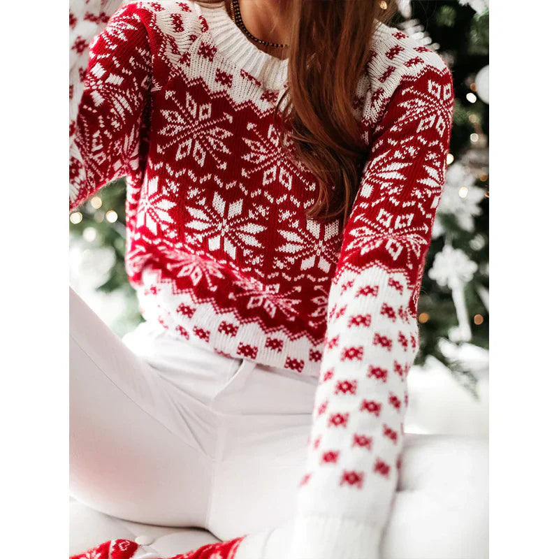 Casual women's Fair Isle knitted Christmas sweater, a comfortable long-sleeve top for holiday celebrations