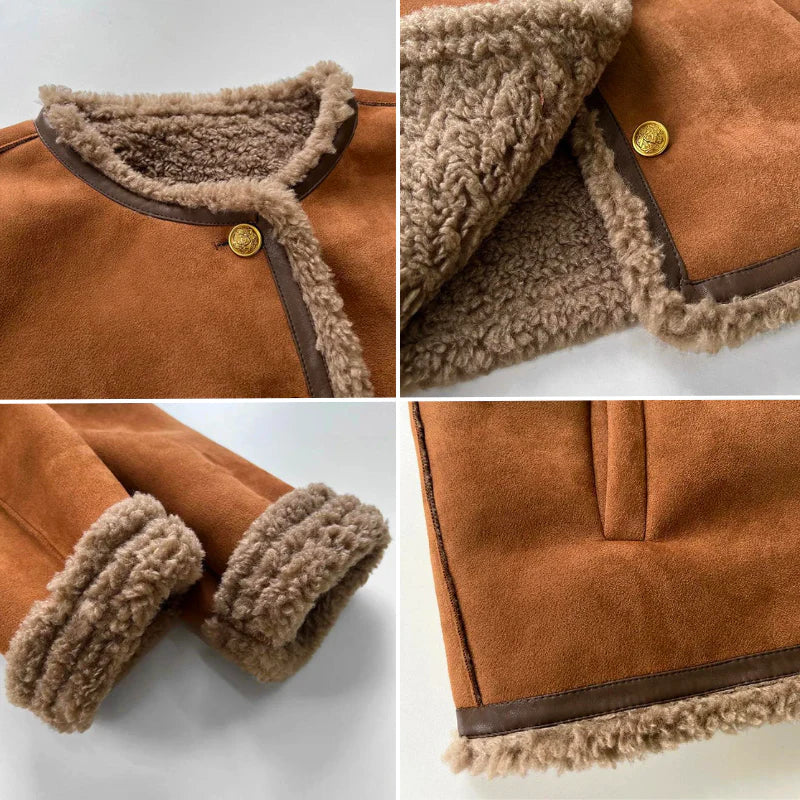 Faux shearling women's jacket in cream, side view, comfortable and fashionable outerwear