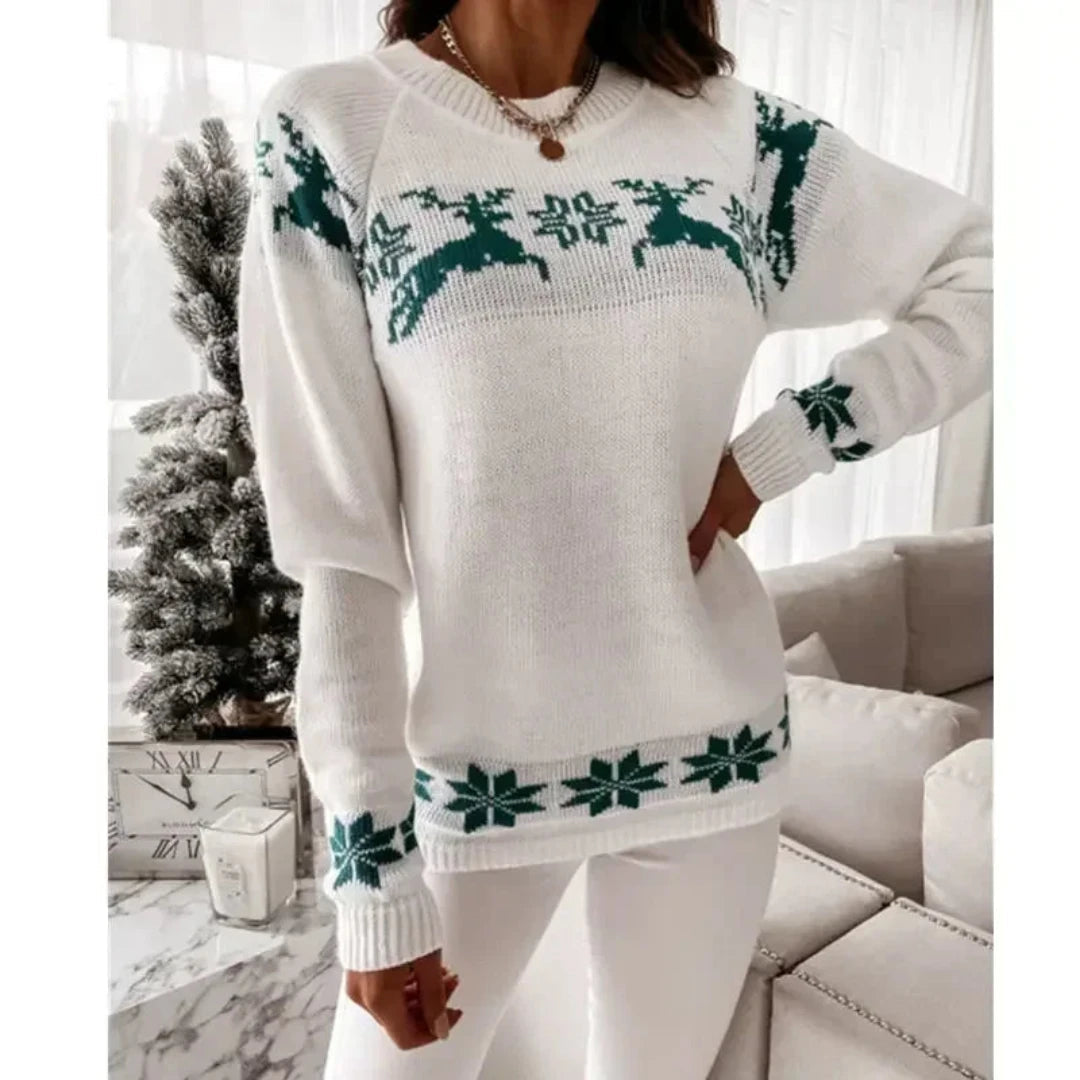 Women's festive red Christmas sweater, a cozy warm knit perfect for holiday parties & winter celebrations.