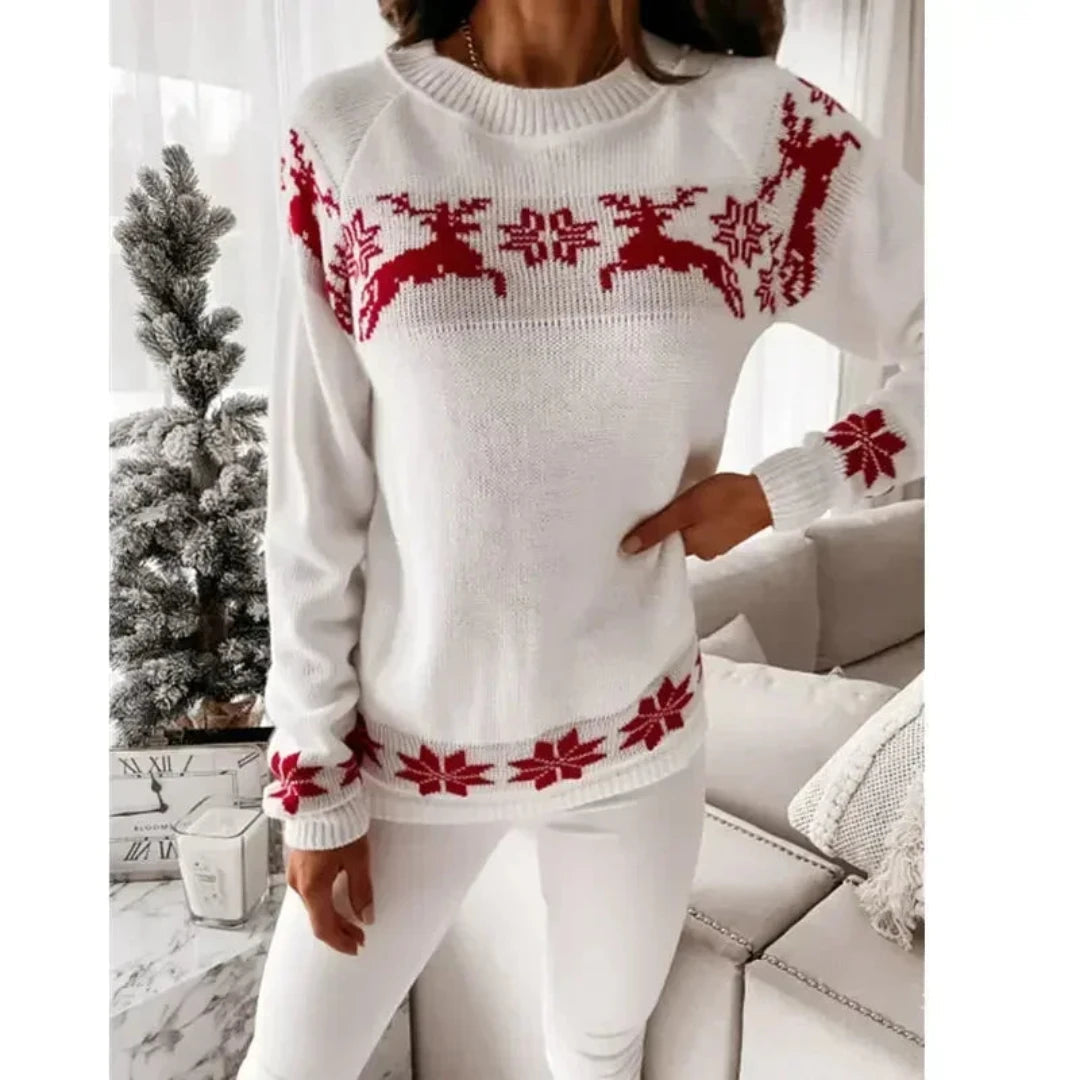 Stylish women's holiday sweater, a warm festive knit pullover perfect for Christmas parties & winter fashion.