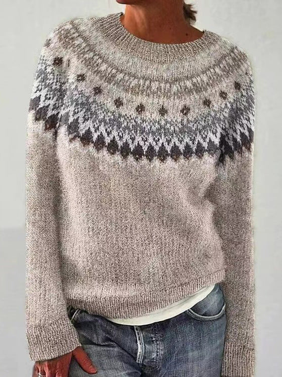Stylish women's red Christmas sweater with a charming reindeer motif, great for casual winter outfits.