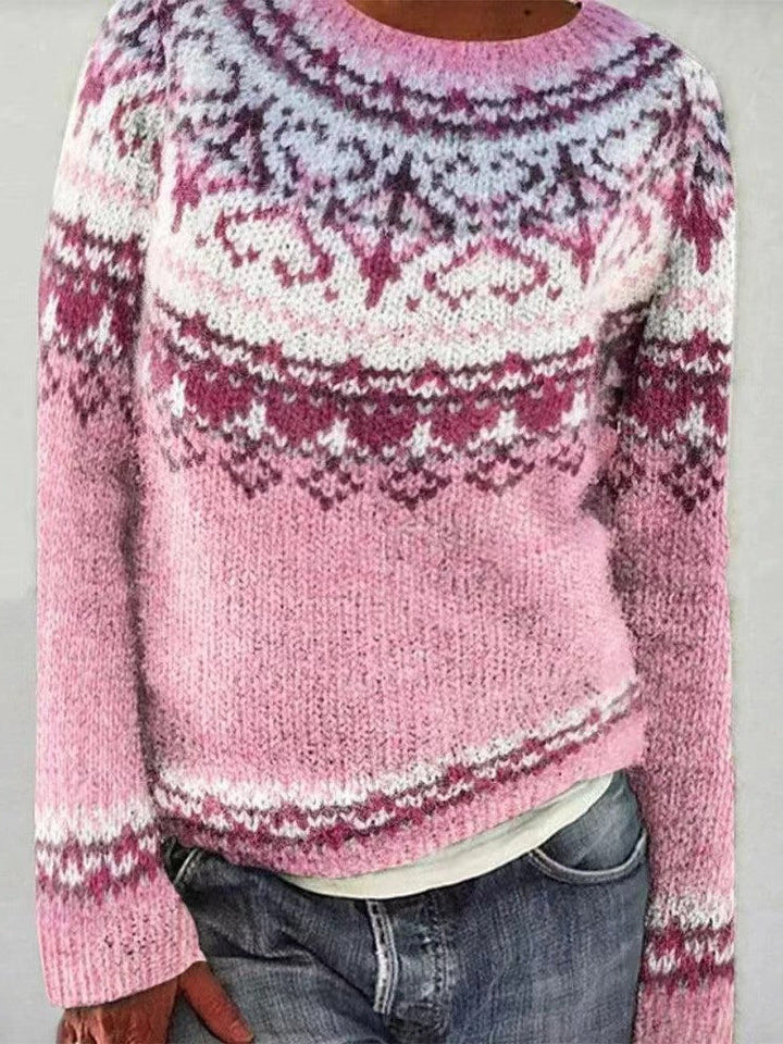 Cozy and warm women's red knitted Christmas top, featuring a classic reindeer design for holiday cheer.