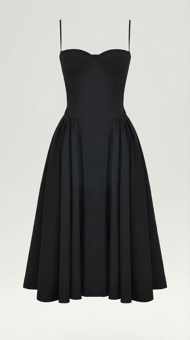 Garden wedding guest dress: Women's floral corset midi with sweetheart neckline.