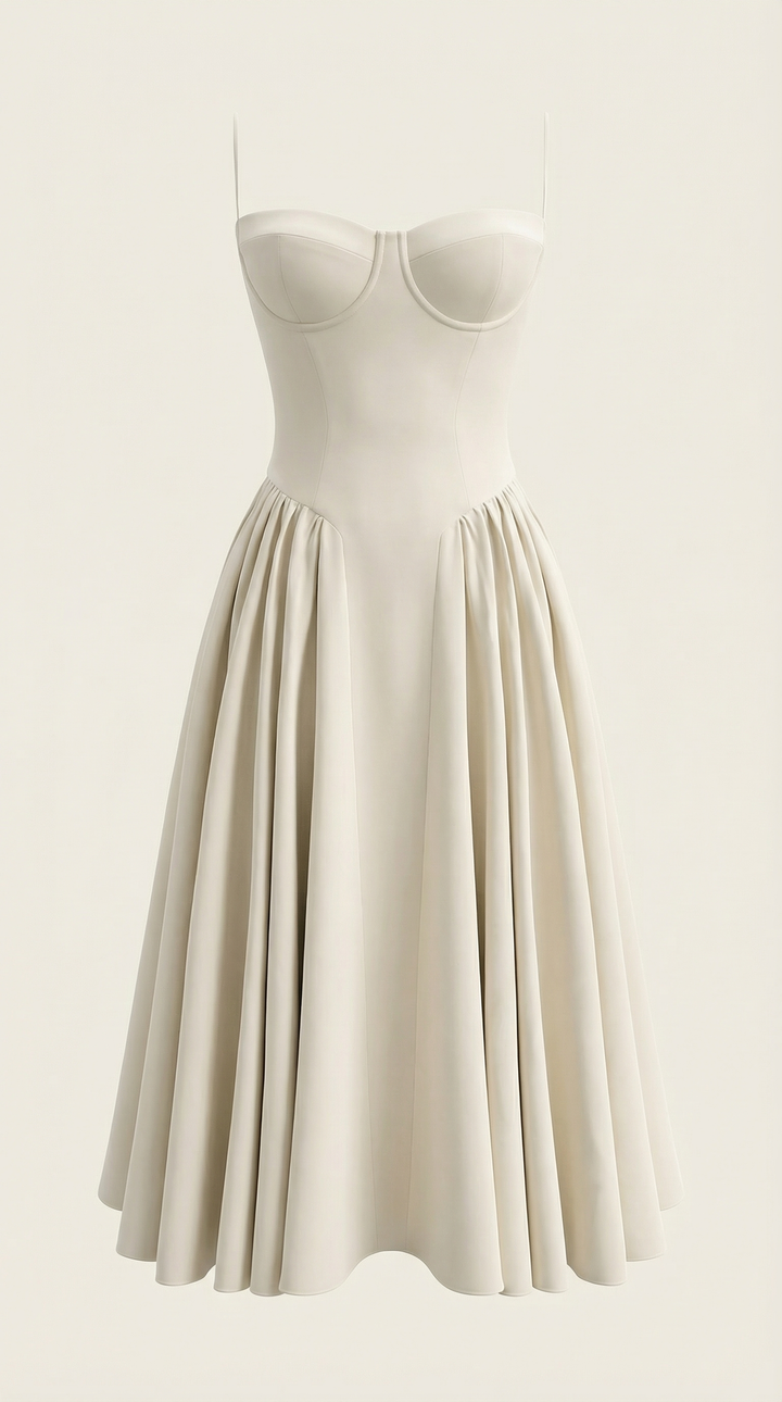 Floral midi dress for women, corset detailing, sweetheart neck, perfect for events.