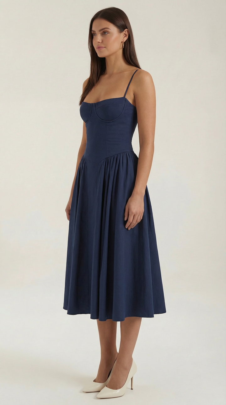 Women's romantic floral midi dress, perfect for spring/summer, sweetheart neckline.