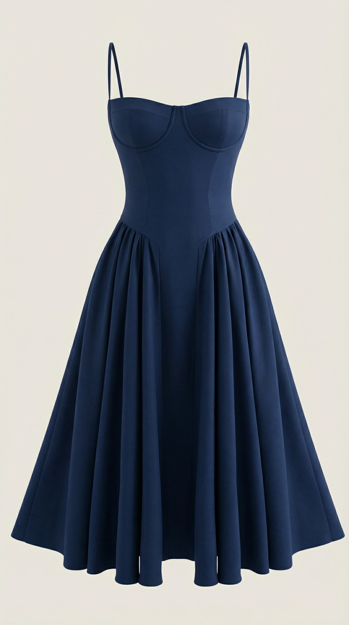 Women's floral midi dress, ideal for garden parties, corset top, sweetheart neckline.