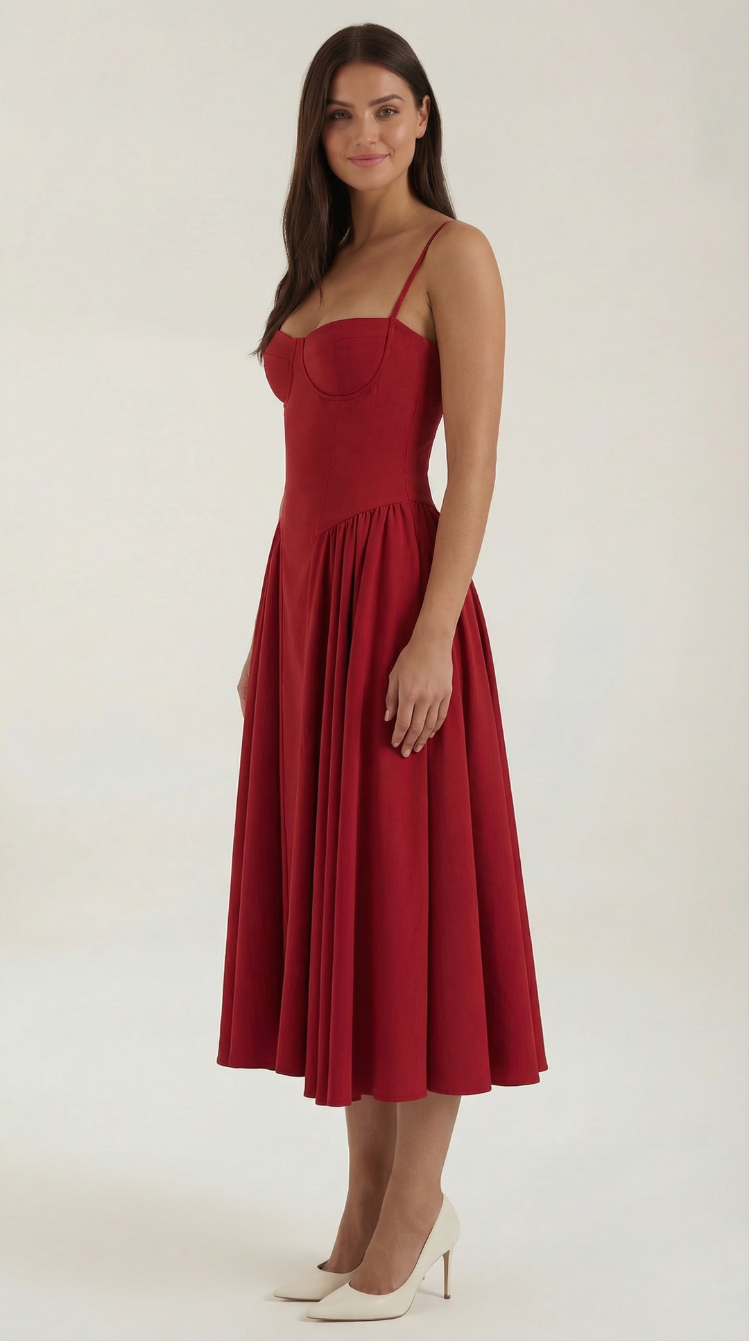 Spring/Summer floral corset midi dress for women, with a chic sweetheart neckline.