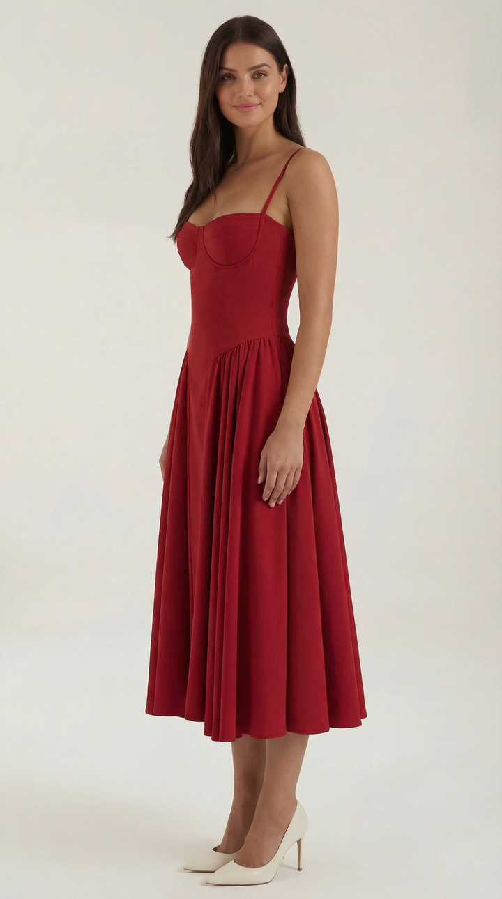 Spring/Summer floral corset midi dress for women, with a chic sweetheart neckline.