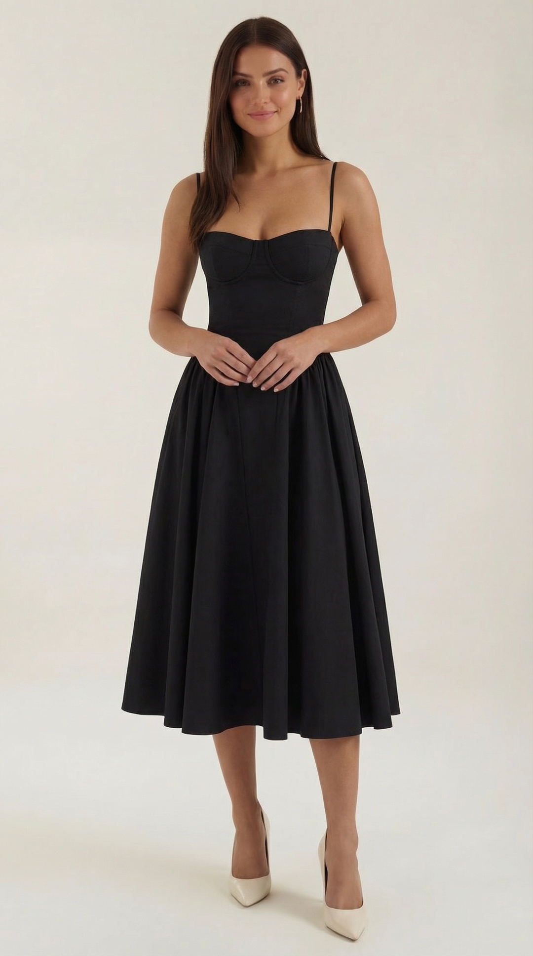 Chic Women's Floral Corset Midi Dress, a romantic summer dress with sweetheart neck.