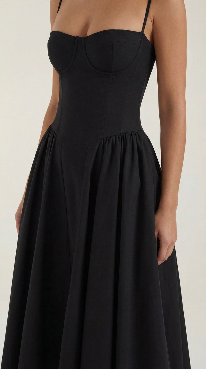 Women's elegant floral midi dress, corset style, with a lovely sweetheart neckline.