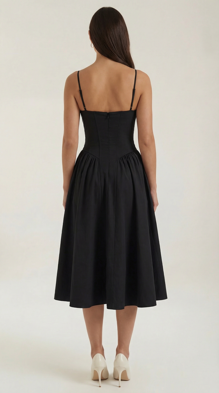 Summer floral midi dress for women, featuring a corset and sweetheart neck design.