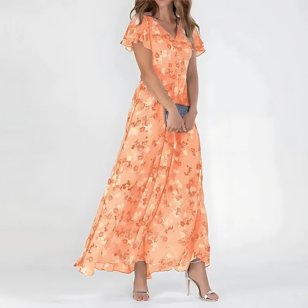 Women's Floral Elegance midi dress, vibrant summer print, perfect for casual or party wear