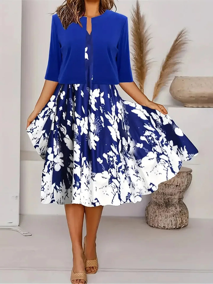 Lightweight jacket from women's floral long dress set. Ideal for casual summer fashion or autumn layering.