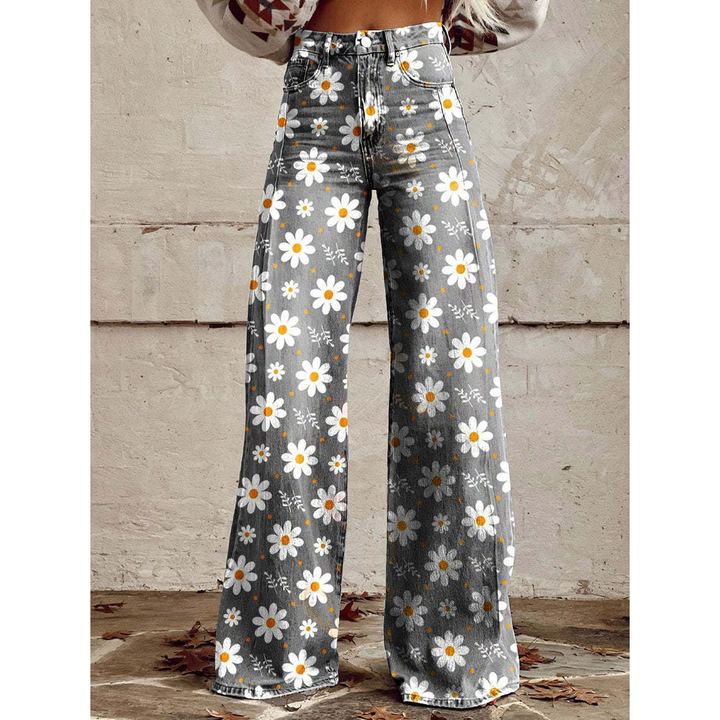 Women's floral print long pants, casual & stylish, made of comfortable polyester spandex for versatile wear