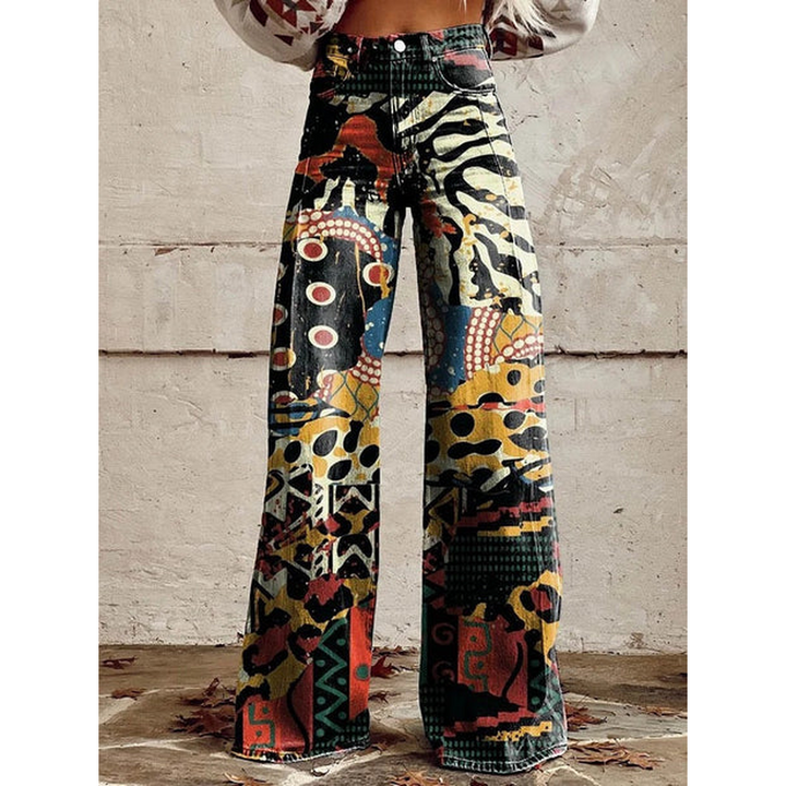 Chic women's floral long pants, combining vibrant patterns with comfortable polyester spandex material for daily wear