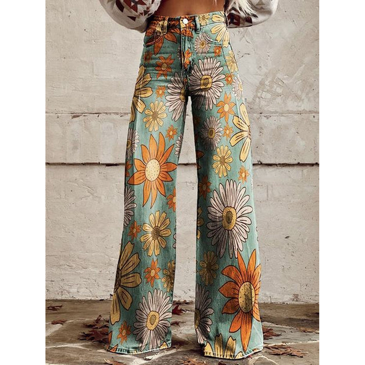 Casual women's long pants, available in both floral and solid prints, made for comfort & style in polyester spandex