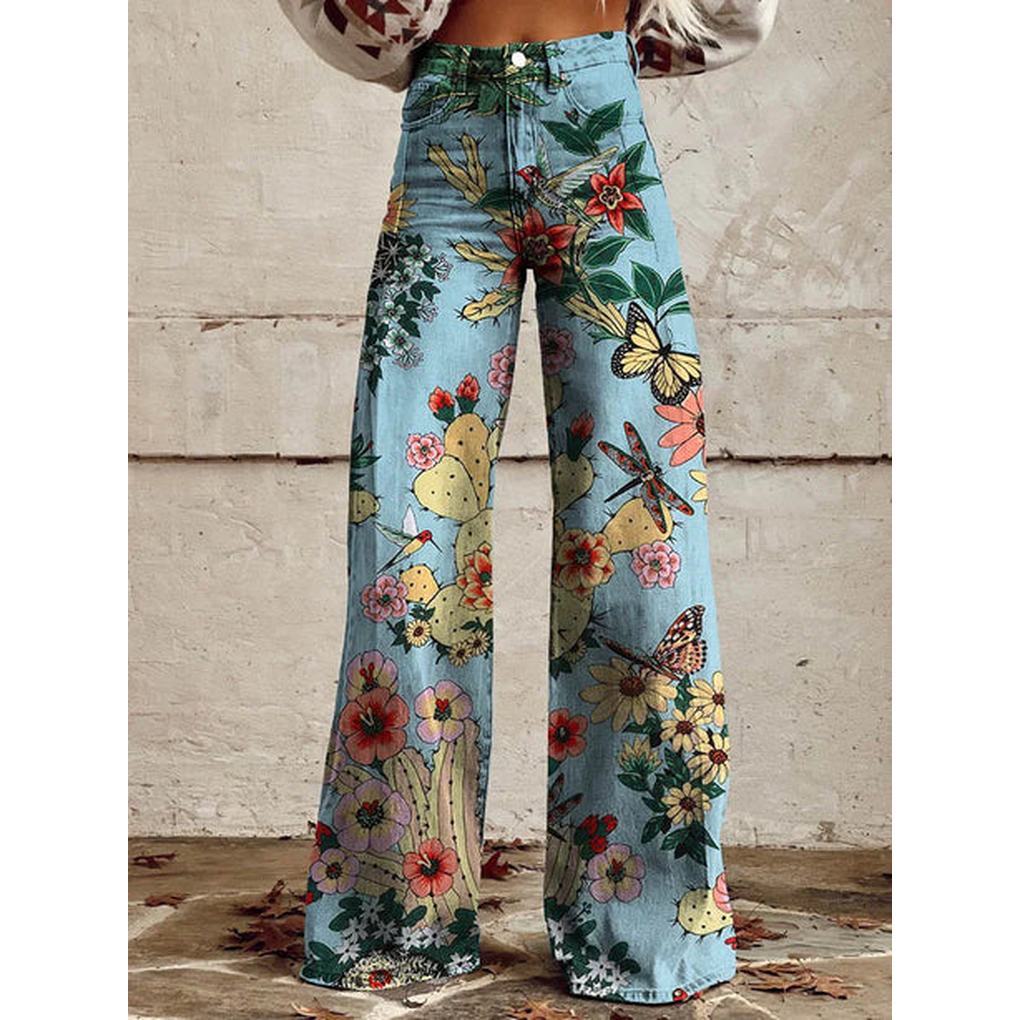 Women's patterned long pants, featuring a beautiful floral design, perfect for everyday stylish wear, polyester spandex