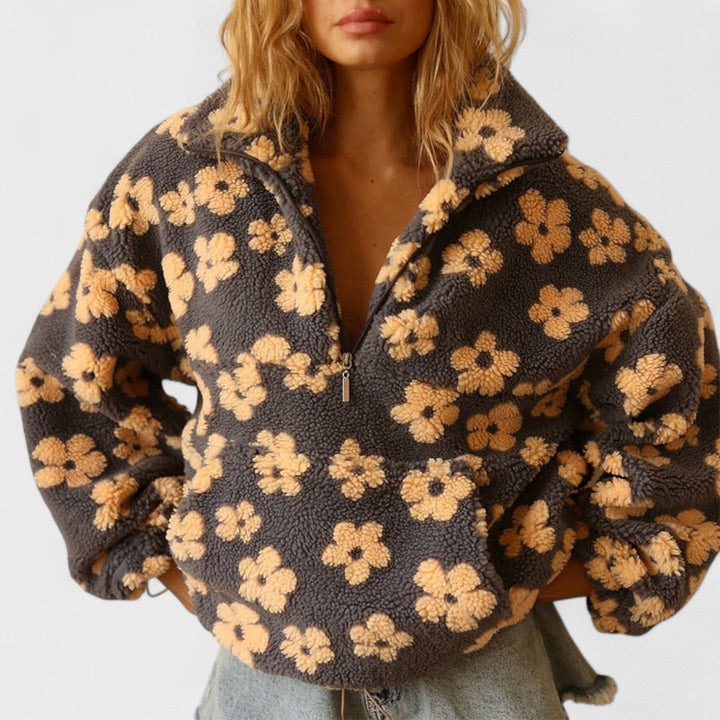 Women's floral print polar fleece pullover, cozy winter fashion top