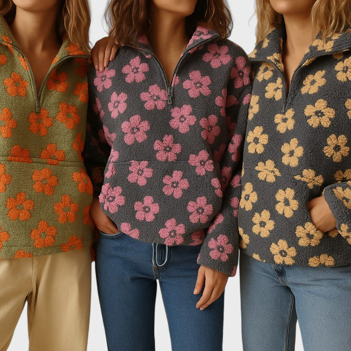 Soft women's polar fleece pullover in a beautiful floral print, perfect for layering
