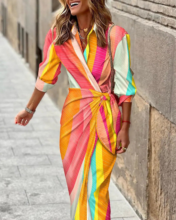 Breathable women's collared midi rayon wrap dress in a charming floral design.