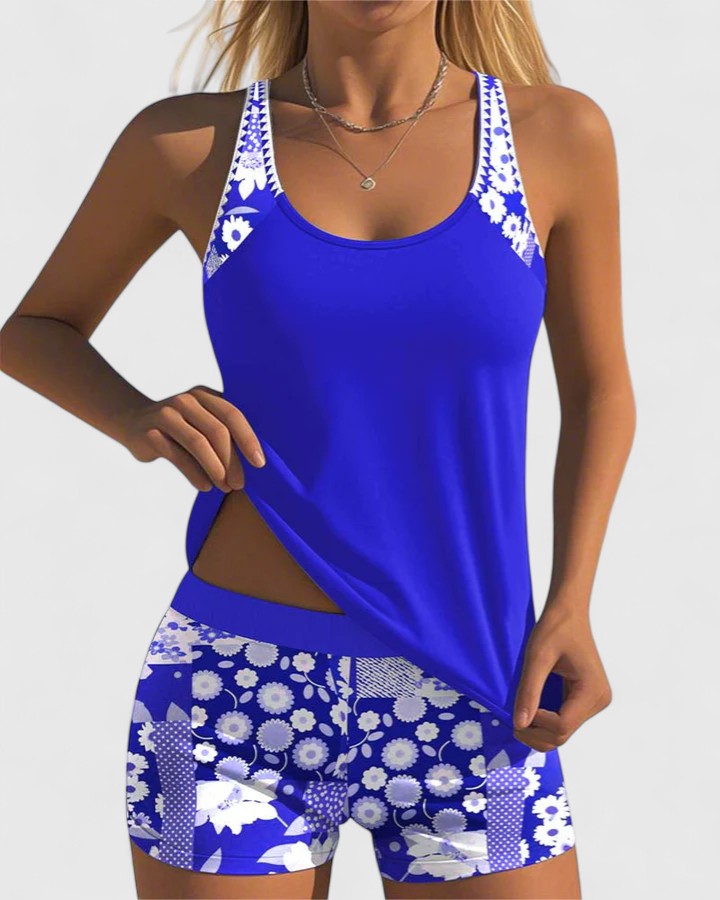 Women's floral print tankini swimsuit set for summer vacation beachwear