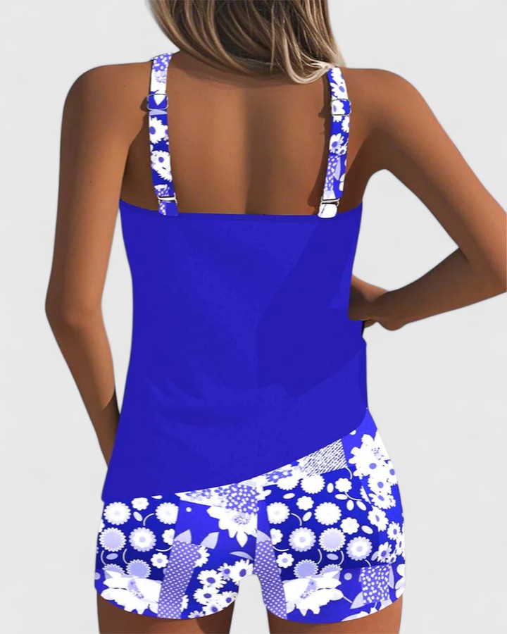 Two-piece women's tankini swimsuit with vibrant floral print