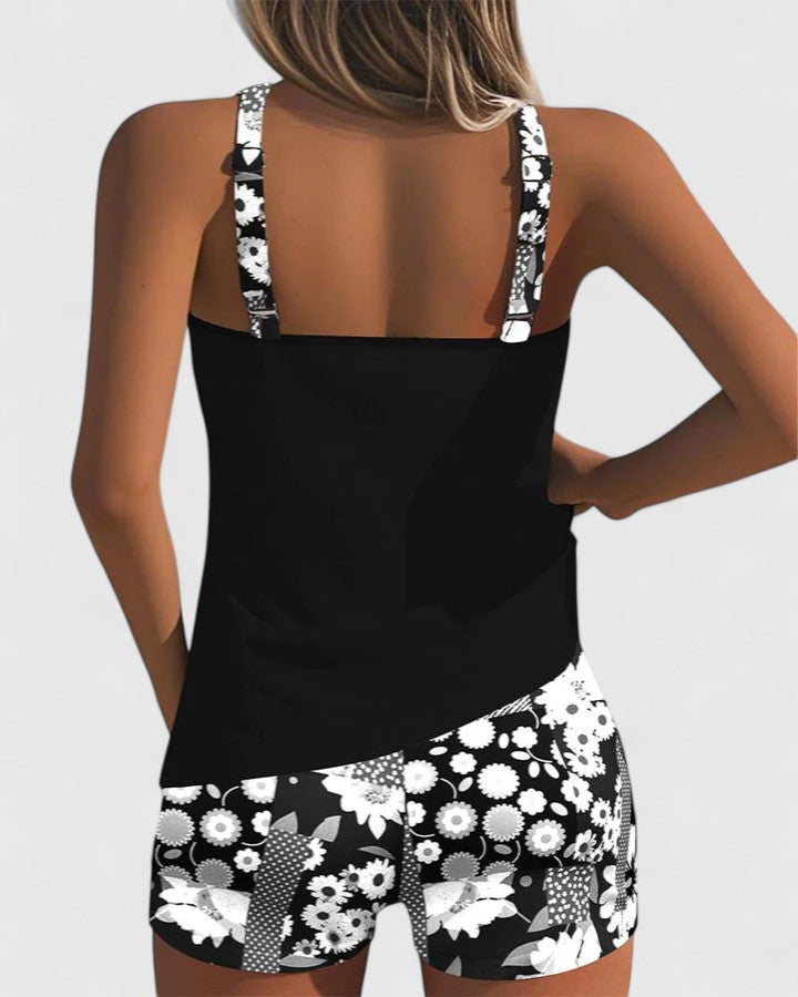 Fashionable women's floral tankini swimsuit for swim and sun