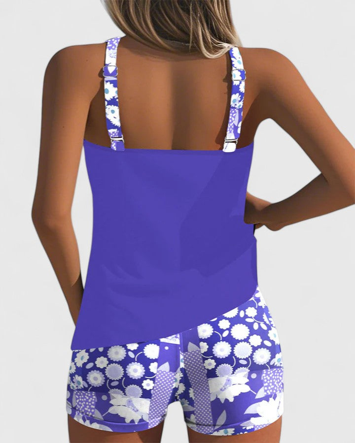 Vacation-ready women's floral print two-piece tankini swimsuit