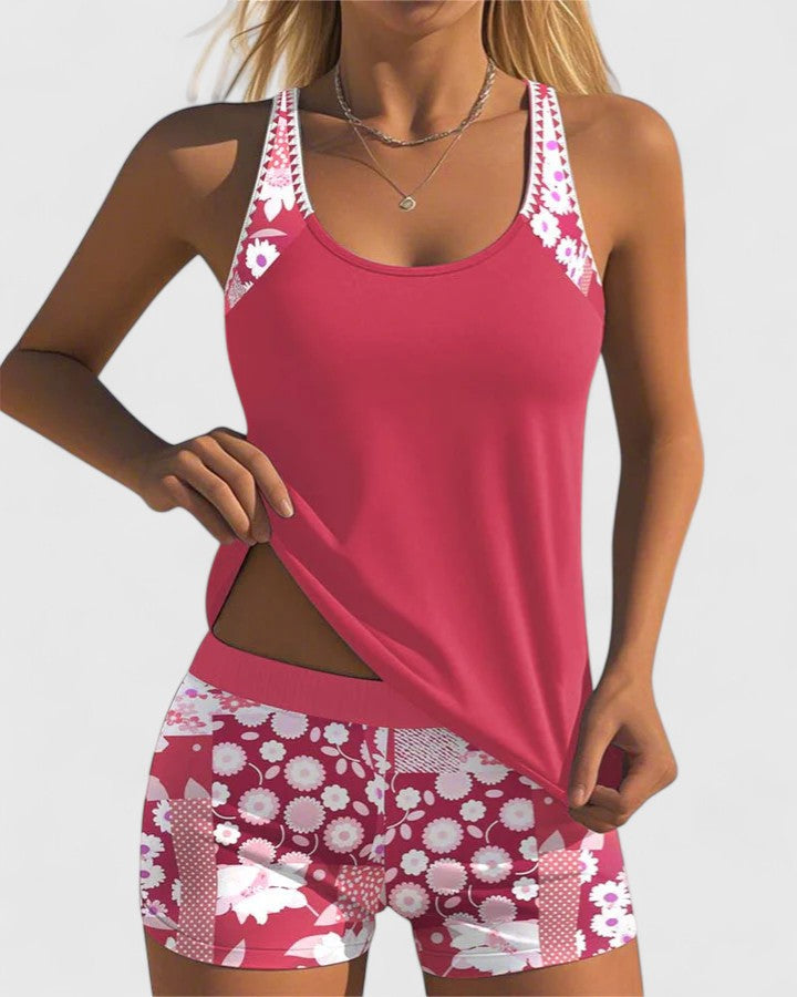 Trendy women's floral tankini swim set, ideal for summer resort