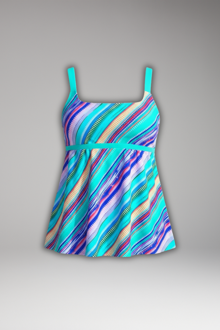 Women's floral print tankini top & black swim shorts set, perfect for beach outwear or athletic swimming.