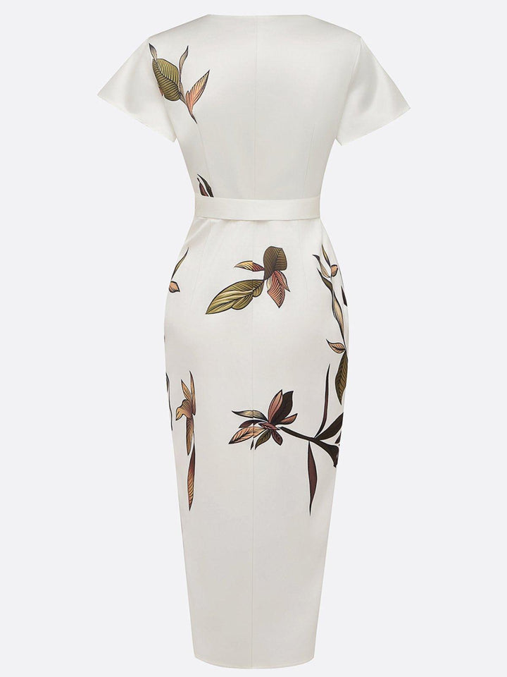 Stylish floral V-neck wrap midi dress for women, an elegant and comfortable summer day dress