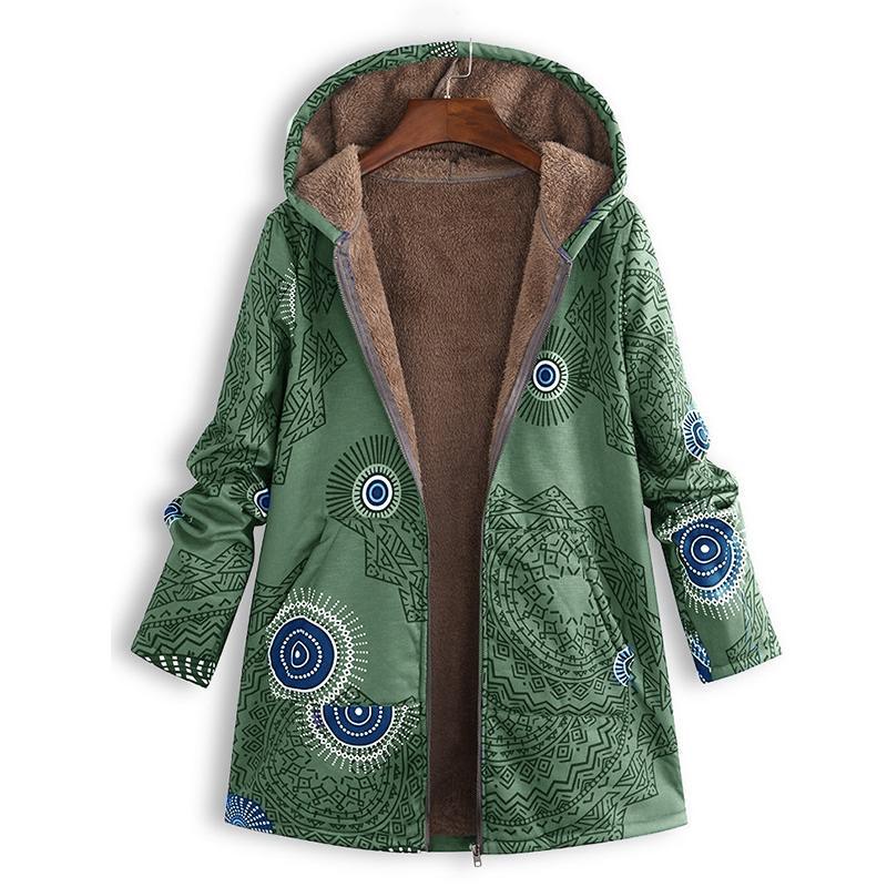 Floral winter coat for women, styled with casual apparel, perfect for everyday cold-weather fashion.