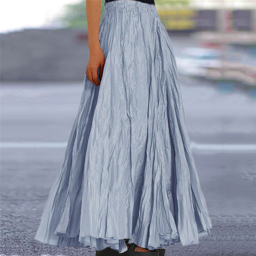 Pink textured maxi skirt for women, an elegant A-line style with a flattering elastic waistband.