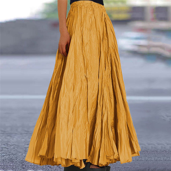 Black elegant women's maxi skirt, a flowy A-line design with a comfortable elastic waist.