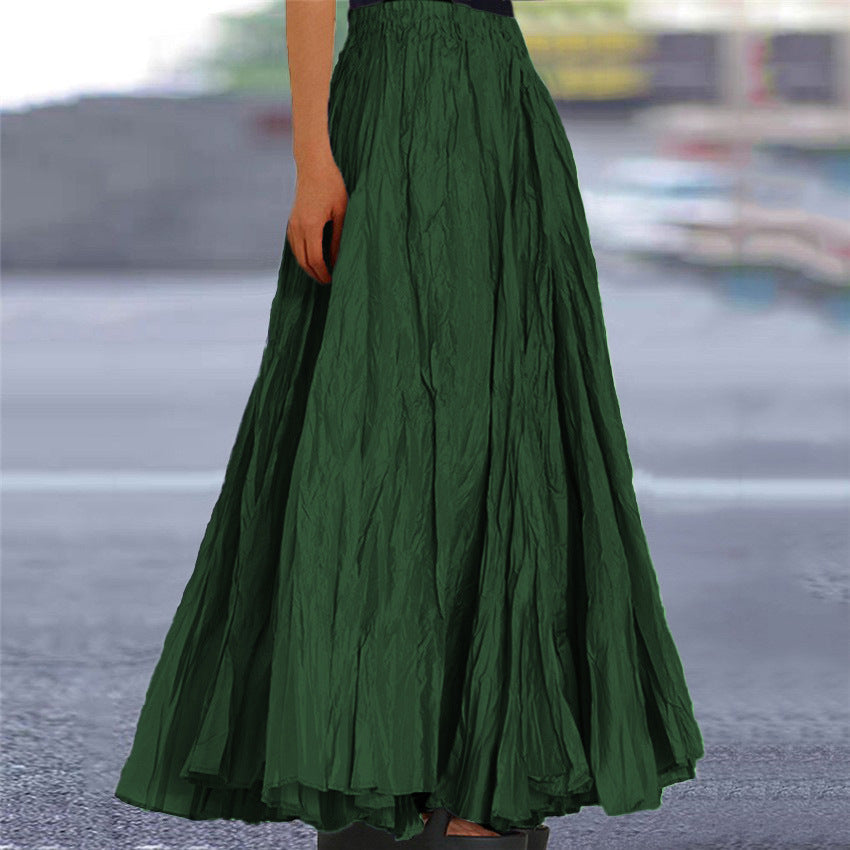 White women's long skirt, an elegant A-line maxi with a comfortable elastic waistband.
