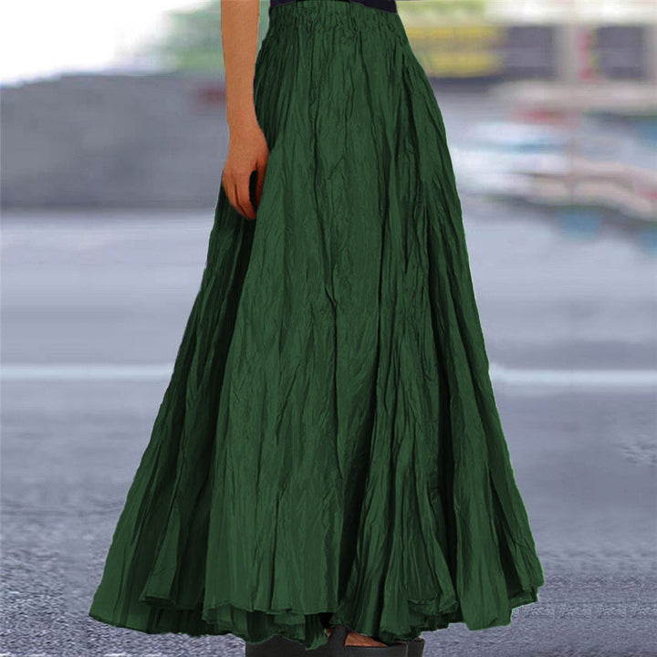 White women's long skirt, an elegant A-line maxi with a comfortable elastic waistband.