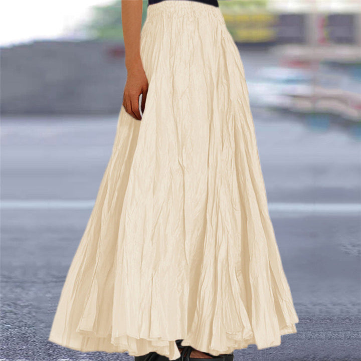 Green textured women's long skirt, an everyday elegant maxi with a comfortable elastic waistband.