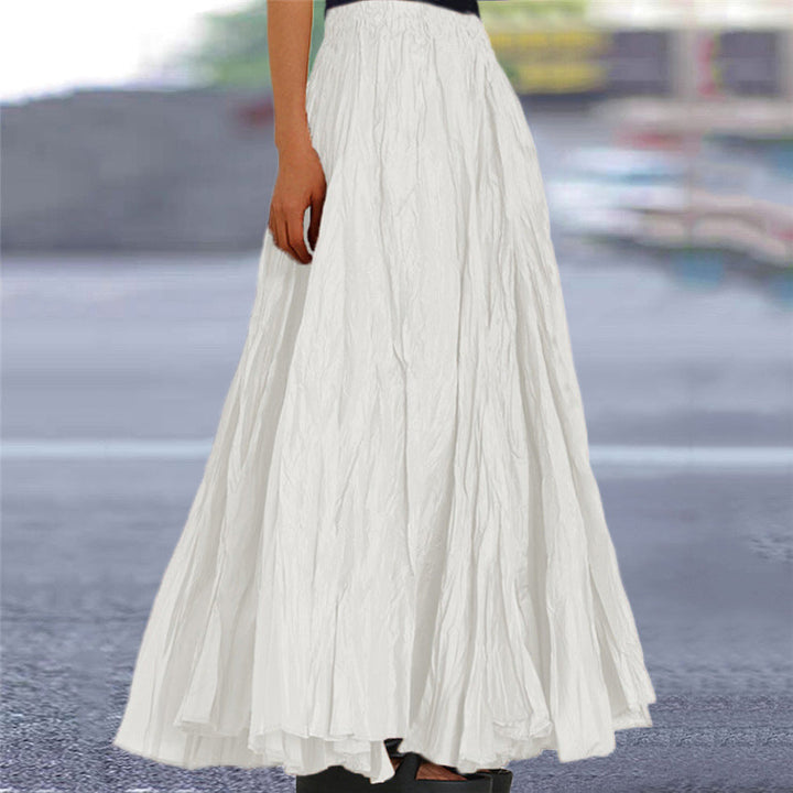 Elegant women's maxi skirt in navy blue, with a flattering elastic waistband and graceful drape.