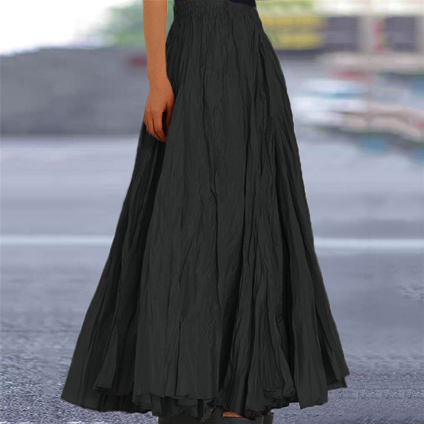 Chic black A-line maxi skirt for women, with a flowing design and elastic waist for perfect fit.