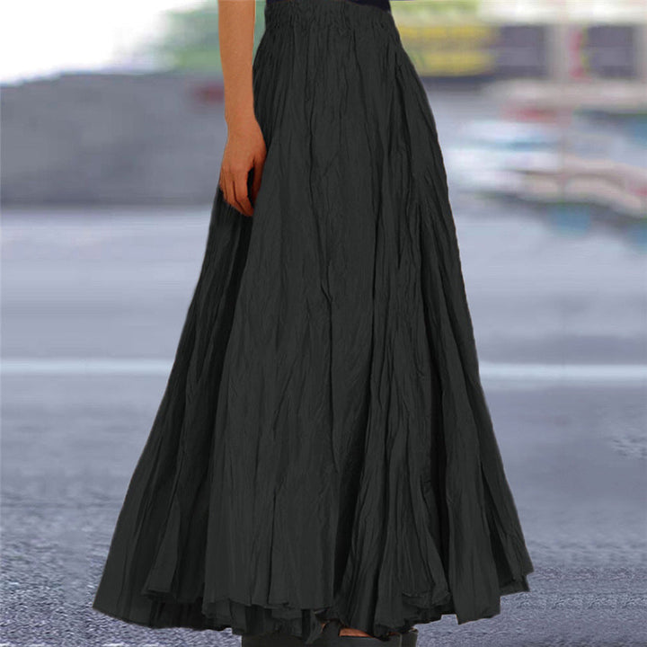 Chic black A-line maxi skirt for women, with a flowing design and elastic waist for perfect fit.