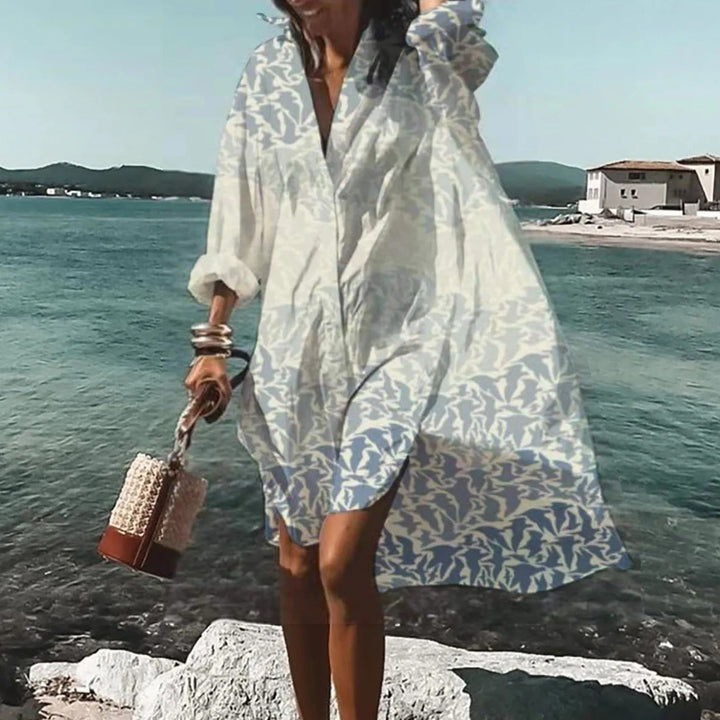 Women's flowy printed button-down midi shirtdress, perfect casual summer vacation wear