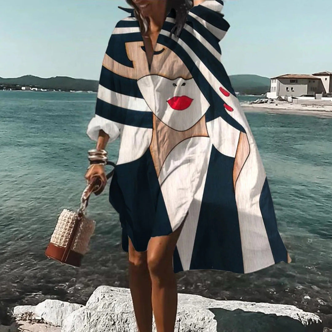 Flowy printed midi shirtdress for women, a comfortable and chic vacation option