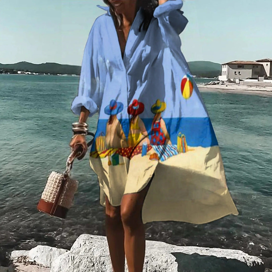 Women's summer button-down midi dress with an eye-catching all-over print