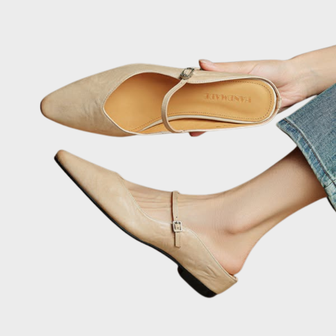 Women's genuine leather slip-on mules, comfortable summer footwear for casual elegance