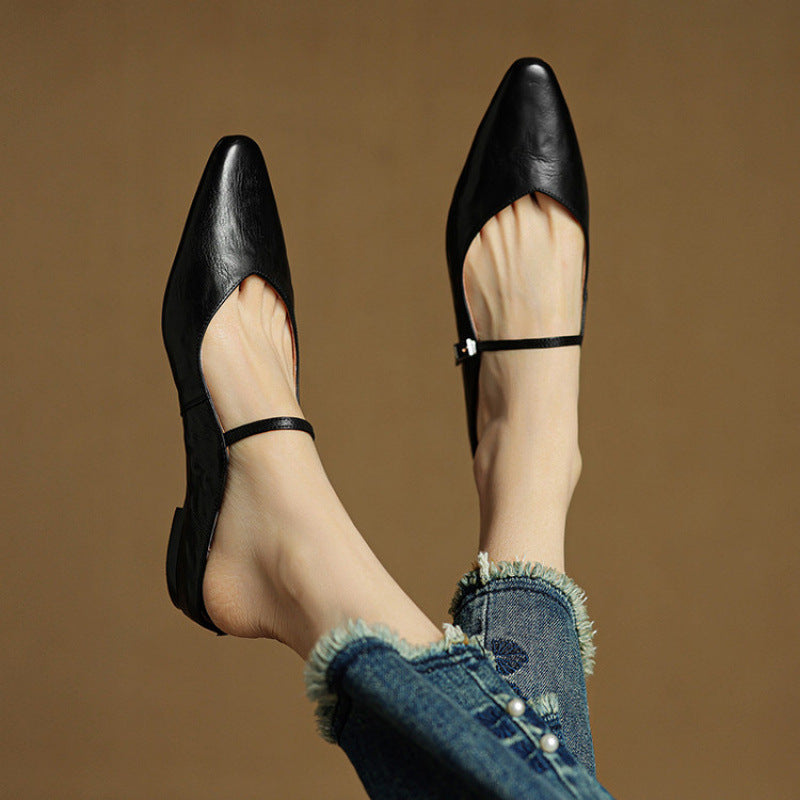 Fashionable women's leather mules, slip-on style offers casual sophistication