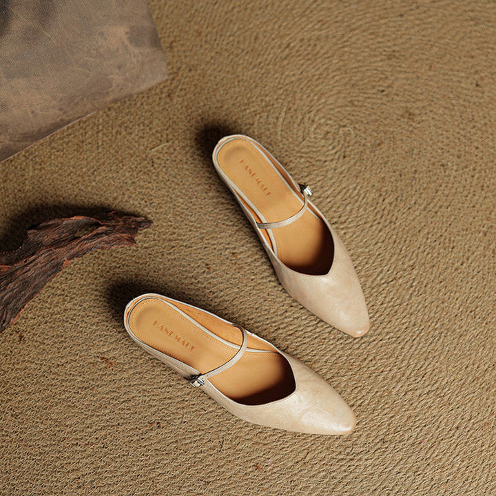 Brown genuine leather mules for women, slip-on style, perfect for summer outfits