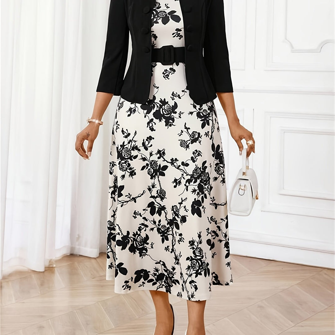 Women's belted dress and jacket co-ord set, ideal for a smart casual or formal look.
