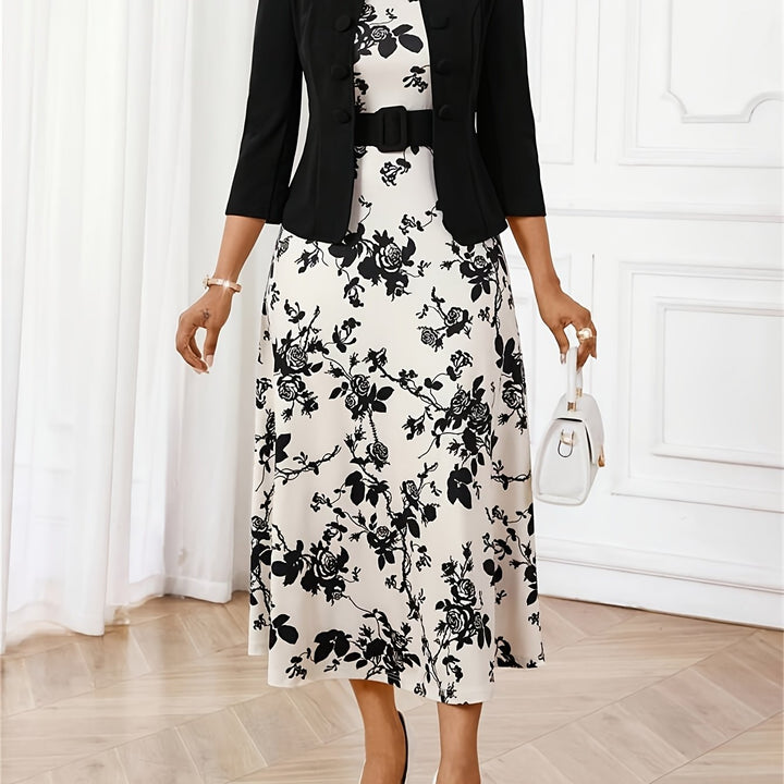 Women's belted dress and jacket co-ord set, ideal for a smart casual or formal look.