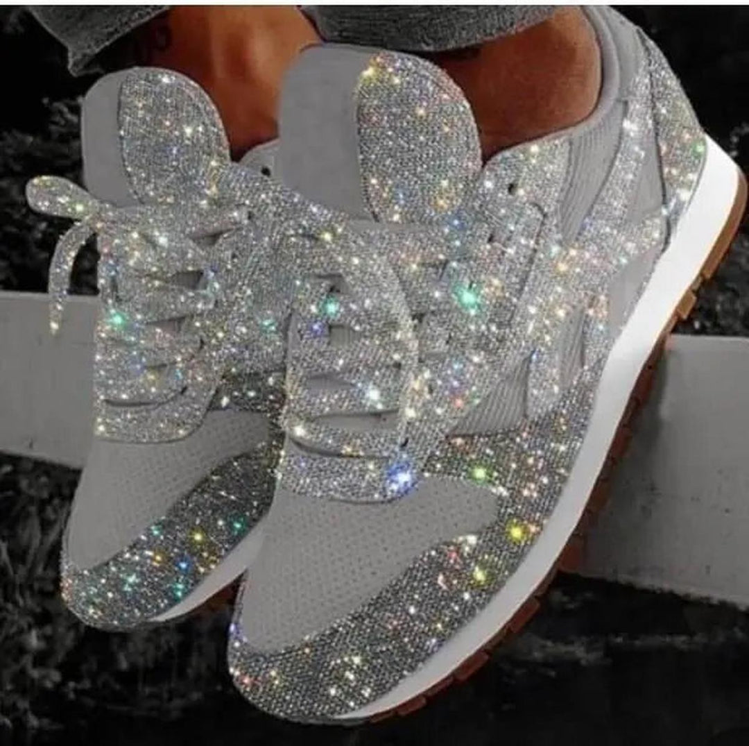 Stylish women's glitter sneakers with white laces & durable rubber sole, ideal fashion footwear